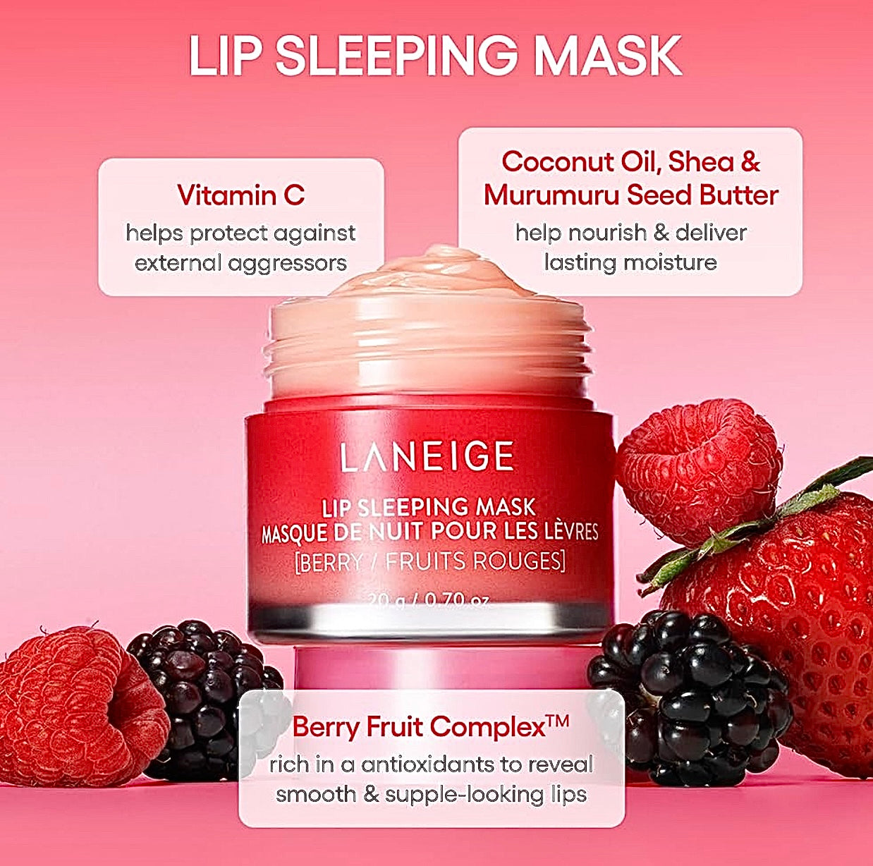 LANEIGE Berry Lip Sleeping Mask – Smooth, Plump Lips with Berry Fruit Complex™