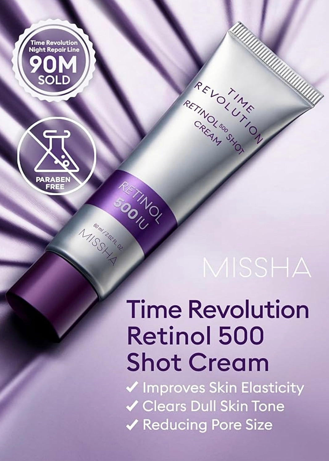 MISSHA Retinol 500 Shot Cream – Korean Anti-Wrinkle Treatment with Probiotics for Firm, Youthful Skin
