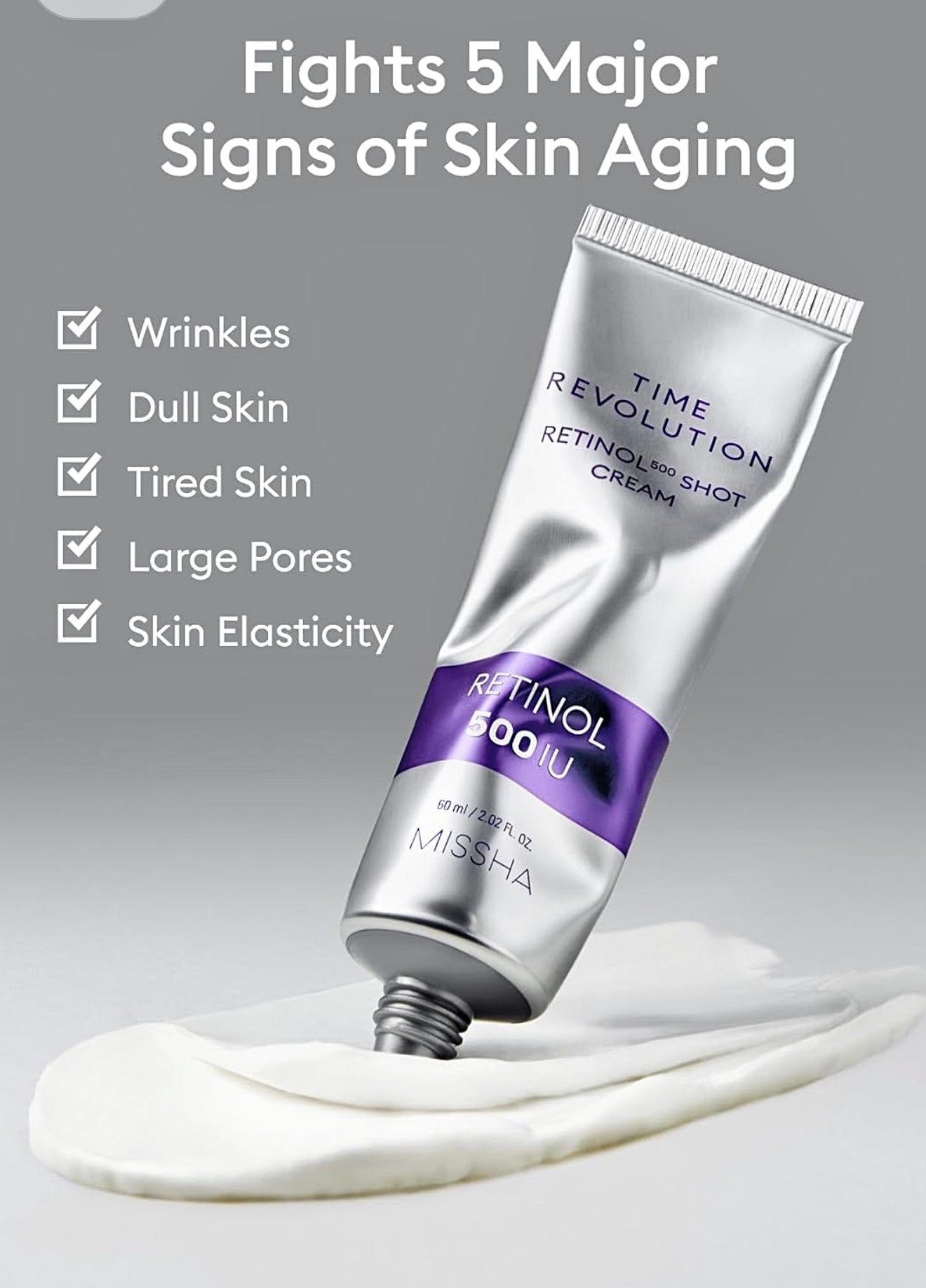 MISSHA Retinol 500 Shot Cream – Korean Anti-Wrinkle Treatment with Probiotics for Firm, Youthful Skin