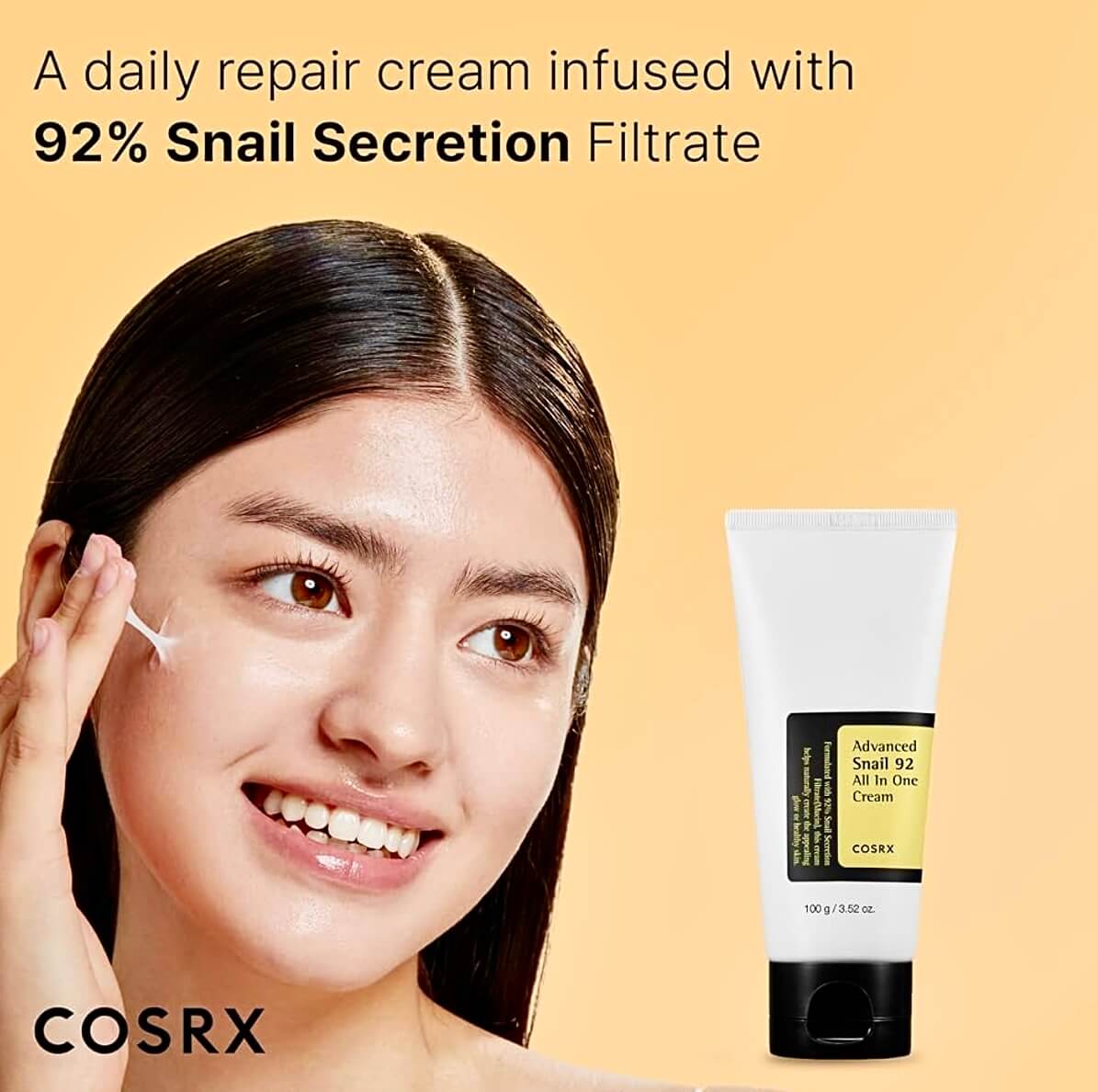 COSRX Snail Mucin 92% Moisturizer jar with white lid and transparent texture